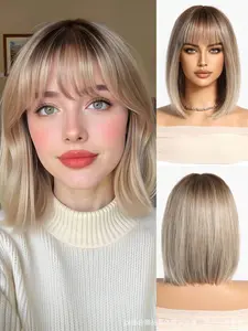 Elegant Cute Fashion Bob Wigs, Gradient Color and Bangs, Perfect for Carnival, St Patrick's Day, Halloween, Role Play, Parties, Weddings