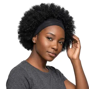 Natural Black Afro Headband Wig, Short Curly Synthetic Hair Wig for Women Instant Glam Afro Hair Wig, Breathable Headband Style Short Curly Wig, Lazy Girl Hack