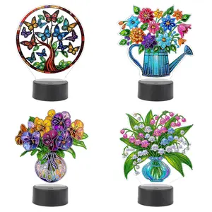 DIY Acrylic Double Sided Flower Diamond Painting LED Night Light with 7 Colors for Home Living Room Decor