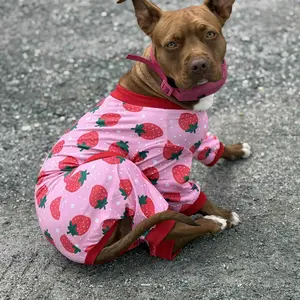 XPUDAC Pet Christmas Pajama Set, 4-Piece Duckie & Strawberry Animal Prints Cartoon Theme Cozy Wear for Small-Medium-Large Dogs & Cats - Festive Pet Clothing Gift