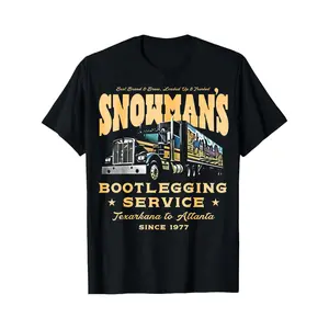 Snowmans Bootlegging Service T Shirt Black Truck Graphic And Text Design For Casual Wear And Trucking Enthusiasts