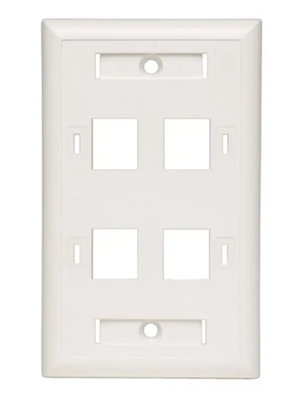 Tripp Lite TRL-N042-00104WE White Single Gang Wall Plate - 4-Port Universal Keystone Faceplate, RJ45 Quad Outlet, 4 Keystone Cutouts, 0.04 lbs, TAA-Compliant for GSA Schedule Purchases, Default No Universal Socket Multi-Port Wall-Mounted Plug