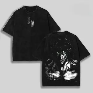 valentine shirts Retro Heavy Eren Yeager x Attack On Titan Ver 2 Anime Double Printed Men's Vintage Tee Washed Unisex Oversize Anime Manga Washed Heavyweight Cotton T-shirt, Anime Gift For Him