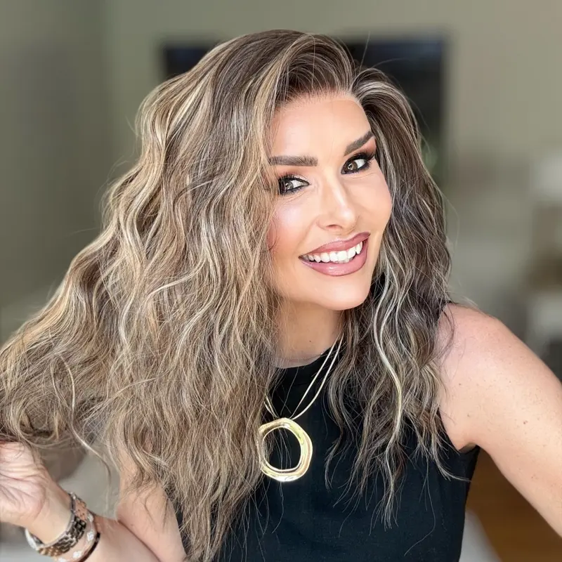 AISOM Mila Sunkissed Glow Water Wave Free Part Glueless Lace Front Wig with Scandinavian Hairline Low Density 120% 16 Inches Daily Use