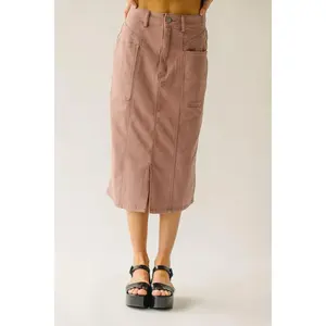 The Romford Denim Pencil Skirt in Mauve
