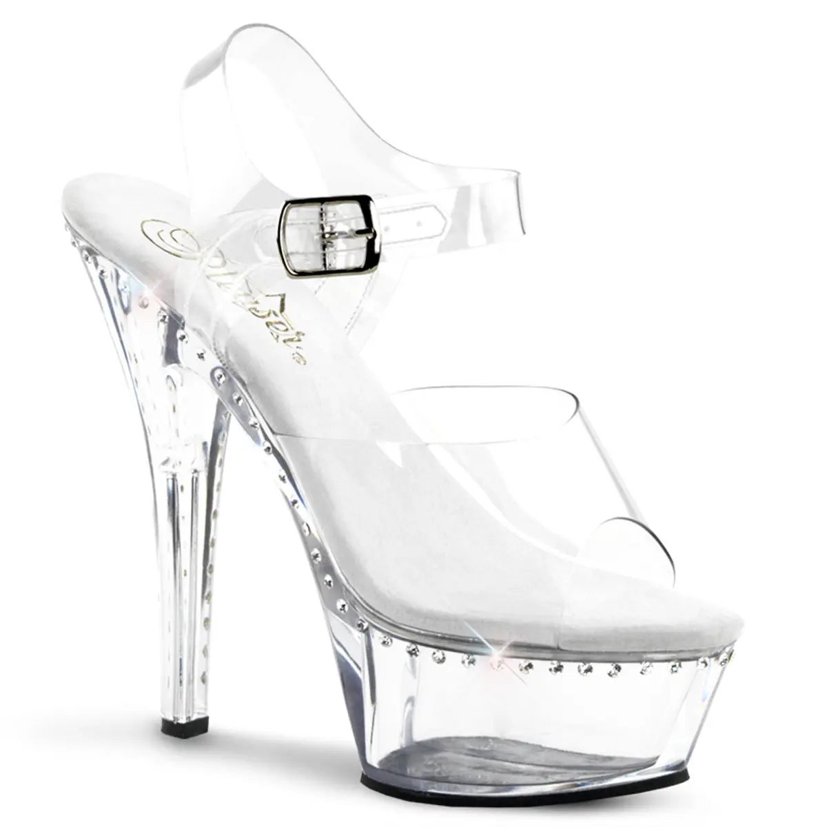 Pleaser Kiss-208LS Women's Decor-Accented 6-in Heel Platform Sandal, Chic Footwear with Sparkling Rhinestone Line, Extra Height Boost for Any Event