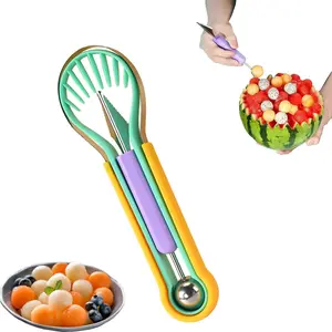 4-in-1 Stainless Steel Fruit Cutter Set, Cantaloupe & Watermelon Cutter, Melon Slicer with Removable Blades, for Watermelon, Kiwi, Dragon Fruit, Kitchen Gadget