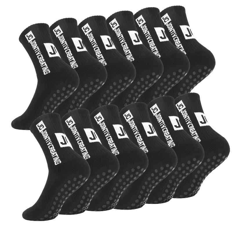 6 Pairs Anti Slip Soccer Grip Socks with Cushion Pads, Non-Slip Athletic Sports Socks for Football Basketball Running Training, Men Women