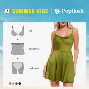 Popilush Built-in Shapewear Mini Slimming Cocktail Dress – Women's Sleeveless Sexy Satin Square Neck Tummy Control with Bra Popilush Built-in Shapewear Mini Slimming Cocktail Dress – Women's Sleeveless Sexy Satin Square Neck Tummy Control with Bra