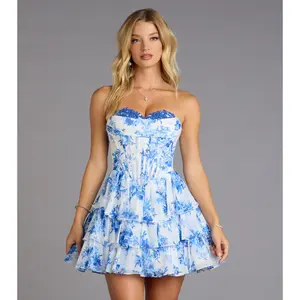 Lilianna Floral Chiffon Ruffle Skater Dress