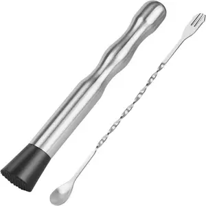 Muddler for Cocktails Bar Spoon -  2PCS 9" Muddler and 10” Mixing Spoon Cocktail Mixing Stirrer, Stainless Steel Bar Accessories Tools Long Drink Stirrer Bartender Gifts for Mojitos Drinks