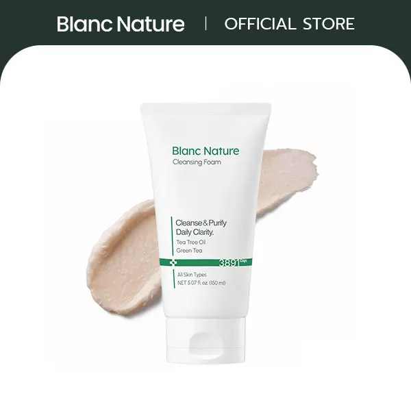 [Blanc Nature Official Shop] Cleansing Foam, Tea Tree Pore Deep Facial Cleanser for Oily & Sensitive Skin, Centella Asiatica, Green Tea, Korean Skincare, 5.07 fl oz