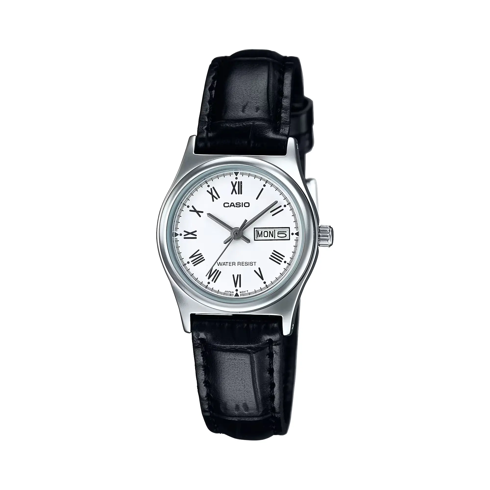 Casio Women’s White Dial Black Leather Strap Watch - LTP-V006L-7BUDF