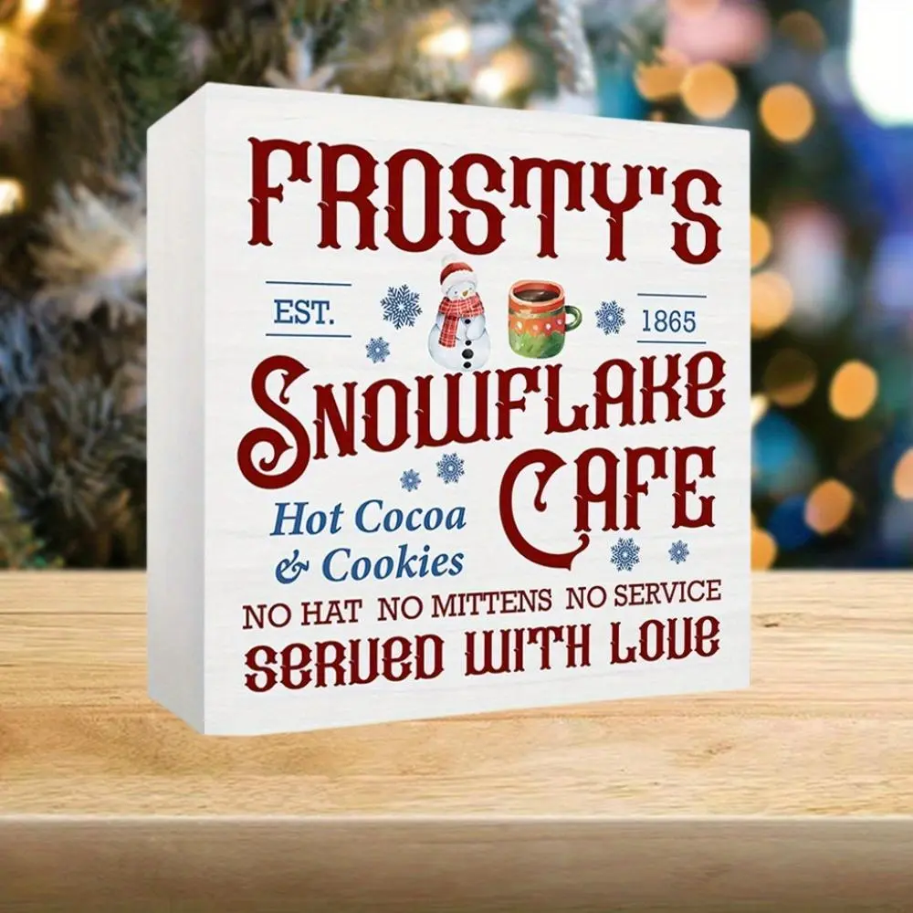 Christmas Snowflake Cafe Themed Decoration, 1 Count Creative Letter & Snowflake & Snowman & Coffee Pattern Cafe Desktop Decor, Ornament for Bedroom Living Room Table