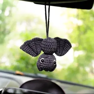 Handmade Crochet Bat Ornament, Unique Car Rearview Mirror Hanging Decoration, Car Interior Accessory, Bag Charm, Christmas Gift
