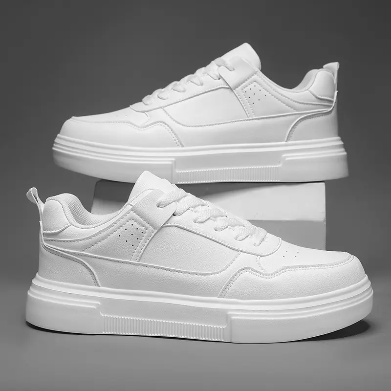 Men's Fashionable Synthetic Ankle Casual Trainers - PU Leather Footwear with Non-slip MD Sole, EVA Cushion Insole for Everyday Training, Great for Active Lifestyles (White), Sports Shoes