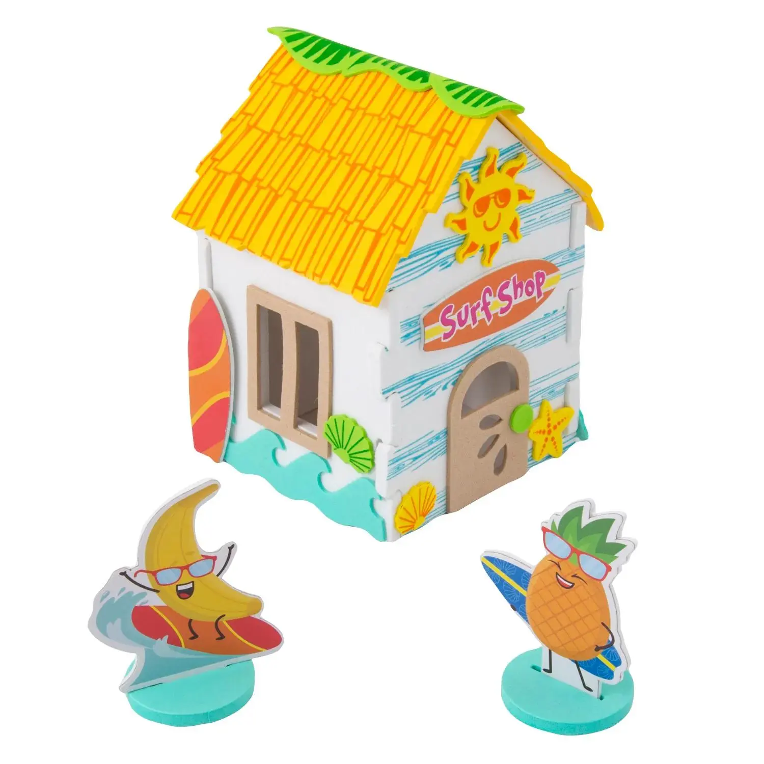 3 3/4"x4"x5 1/2" Durable Lightweight 3D Surf Shop Foam Craft Pre-Cut Kits - Multicolor, Easy-to-Assemble, Encourages Creativity, for Ocean-Themed Parties Summer Projects (12 Pieces)