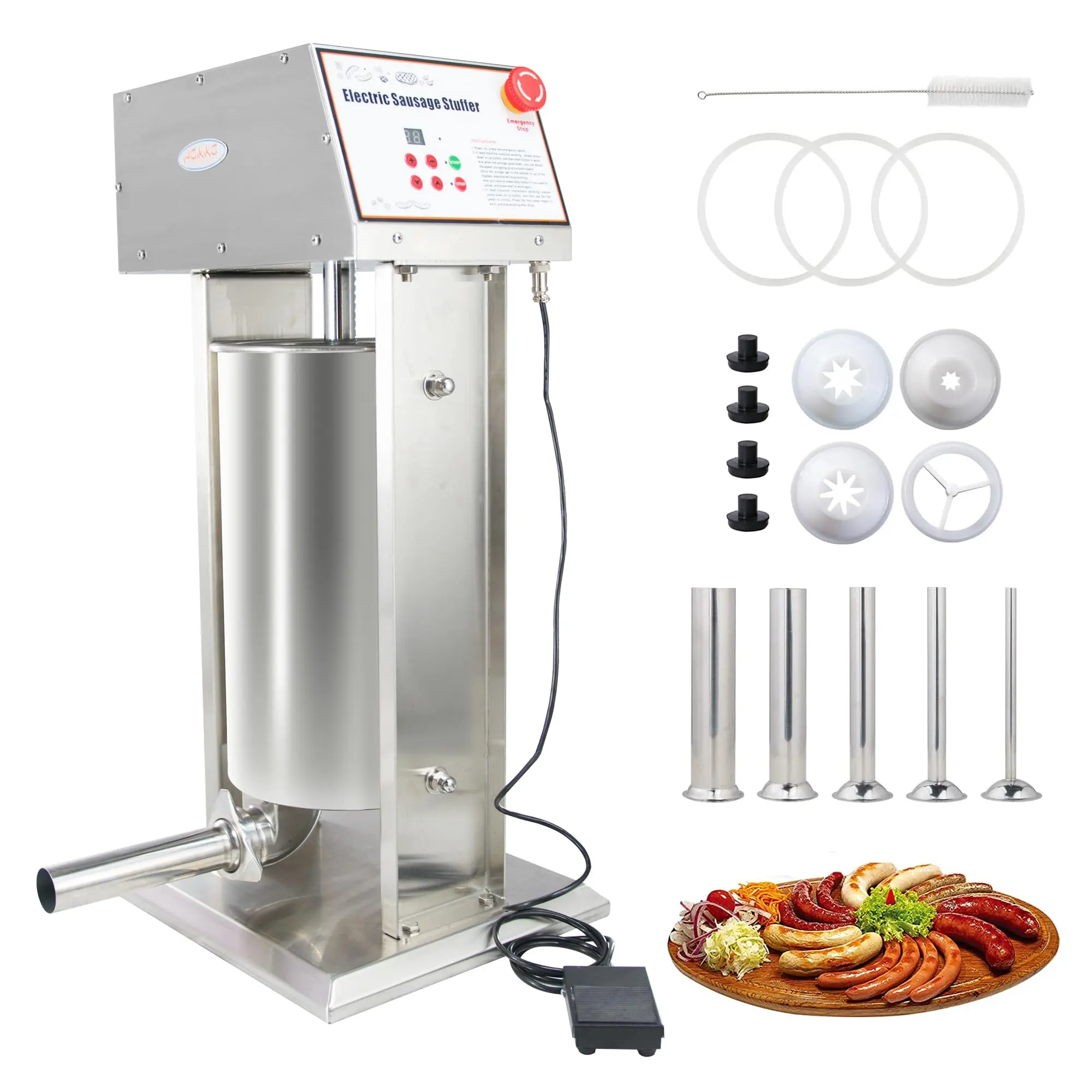 Hakka 22LB Stainless Steel Electric Sausage Stuffer, Commercial Vertical Meat Stuffing Machine