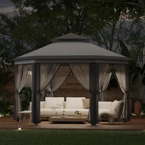 13' x 13' Pop-Up Gazebo Canopy Tent with Zippered Mesh Sidewalls and Carrying Bag, Event Tent Shelter for Patio Garden Backyard, Dark Grey and Light Grey