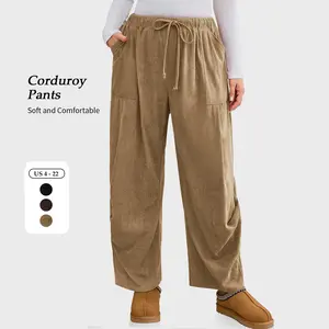 TARSE Women Corduroy Baggy Harem Pants Drawstring Loose Wide Leg Casual Lounge Pant 2025 Travel Vacation Clothes with Pockets   Soft