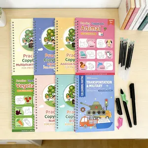 8-Piece Reusable Magic Practice Copybook Set for Kids Ages 3-8, Groove Handwriting Workbooks with Disappearing Ink Pen Kit – Preschool Alphabet, Number, Math, Drawing, Animal, Vegetable, Transportation Tracing Books