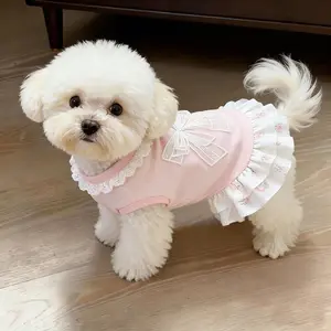 Pet dog clothes, thin style for spring and summer, cute pink bow dress, clothes for cats, Bichon Frises, and Schnauzers, Puppy Clothes