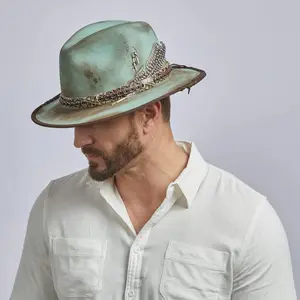American Hat Makers Tumbleweed Sage Distressed Outback Felt Fedora Hat AHMTS