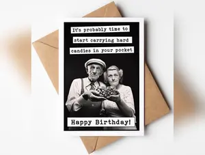 Katie Doodle - Funny Birthday Card for Men or Women (5x7 inch) with Envelope (Vintage) - Great for 40th, 50th, 60th, 65th, 70th, 75th 80th, 90th Birthday Cards Gifts Decorations for Men, Women, Him, Her, Dad, Mom, Son, Daughter, Brother, Sister, Friend