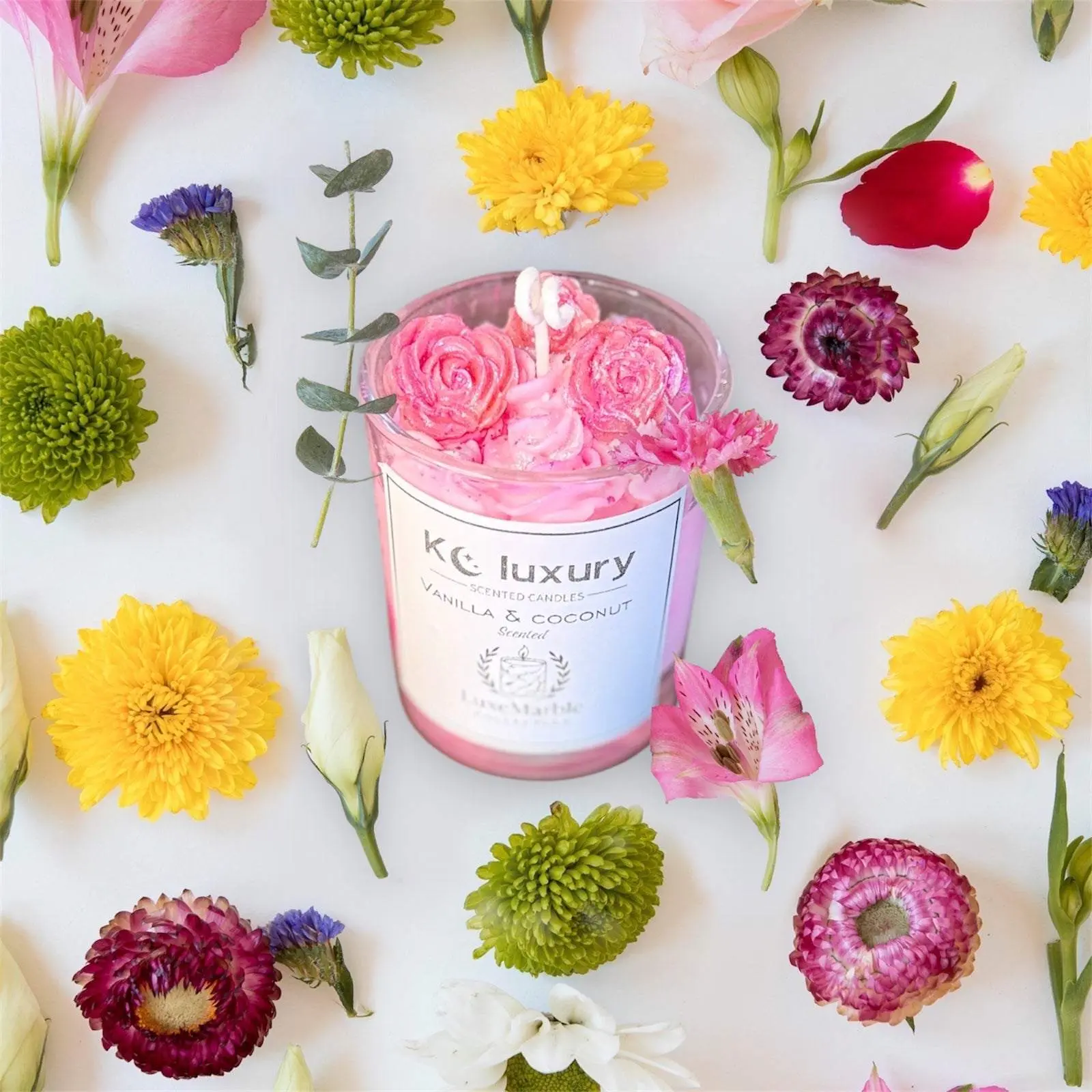 KC Luxe Marble Cake Candle – Handcrafted Soy Wax with Exquisite Marble Finish and Frosted Elegance