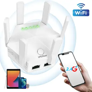 Stable WiFi Range Extender Signal Booster with Ultra-Low Lag, 6 Antennas for Whole-Home Coverage, 300Mbps on 2.4GHz, Perfect for Gaming and Streaming