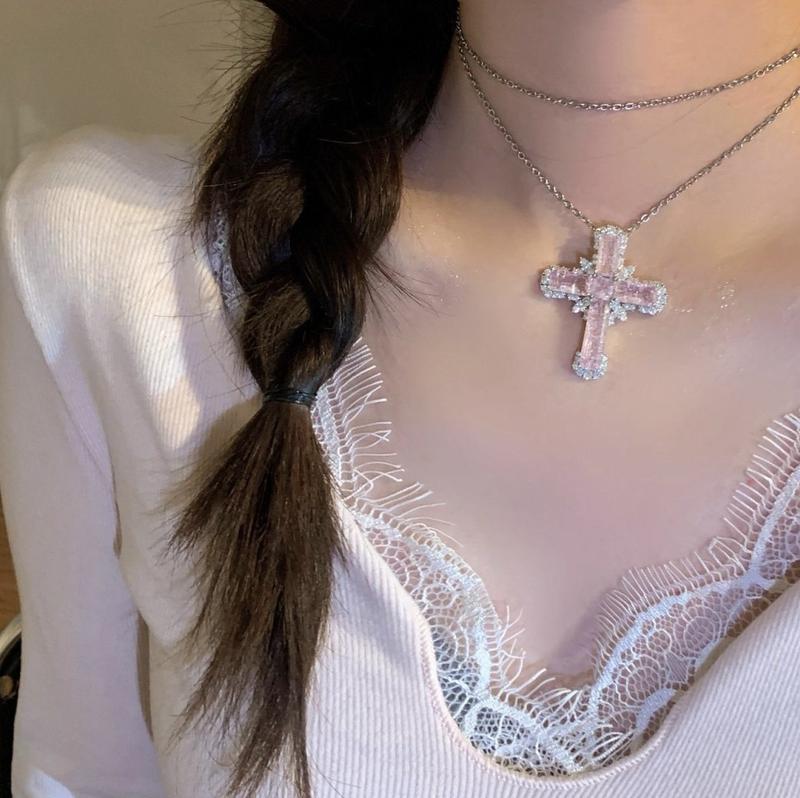 Pink Cross Necklace Everyday Fashion Accessory for Men and Women Ideal Christmas Gift with Elegant Design and Durable Chain