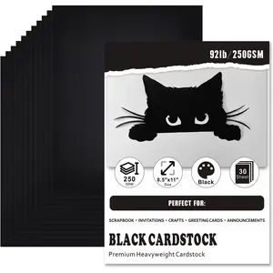 30 Sheets Black Cardstock, 8.5 x 11 Card Stock, 92lb/250gsm Thick Cover Stock, Heavyweight Printer Paper for Invitations, Scrapbooking, Crafting, DIY Projects, Decoration and Drawing
