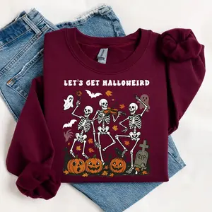 Let’s Get Halloweird – Dancing Skeleton Halloween T-Shirt, Sweatshirt & Hoodie – Funny Goth RIP Shirt – Skeleton Lover Gift Classic Cotton