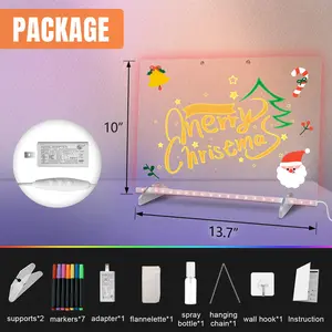 Light Up Acrylic illuminate Dry Erase Board 15”X12” - Clear Desktop Glow Memo Board with Stand & 7 Color Markers, LED Rewritable Message Board for Kids Home Office School Bar, Holiday Birthday Gifts childrens brain rot baby shower party favor