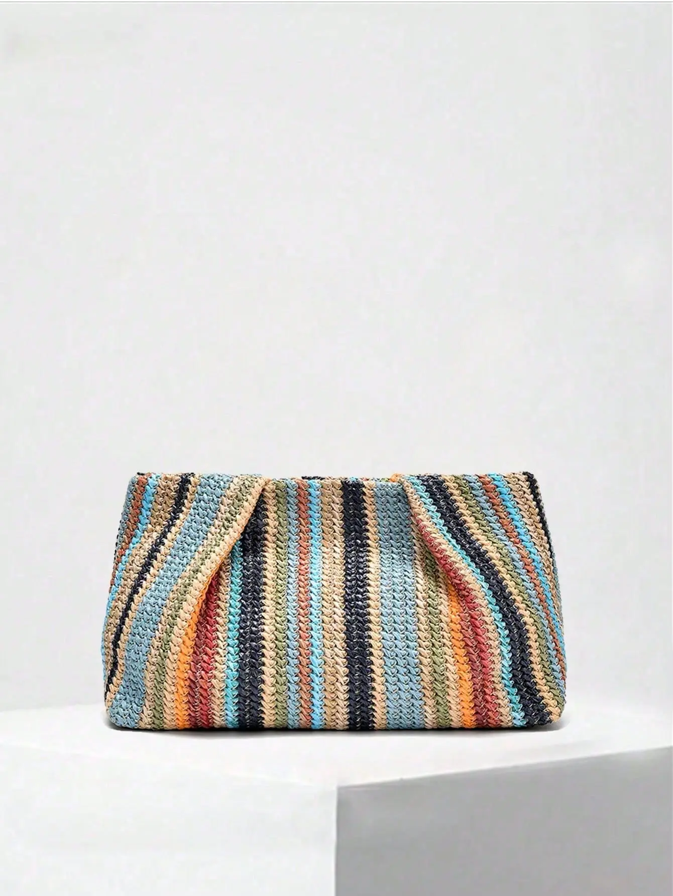 1pc Rainbow Color Woven Clutch Bag, Minimalist & Fashionable, Suitable For Casual/Daily Use, Woven Bag
