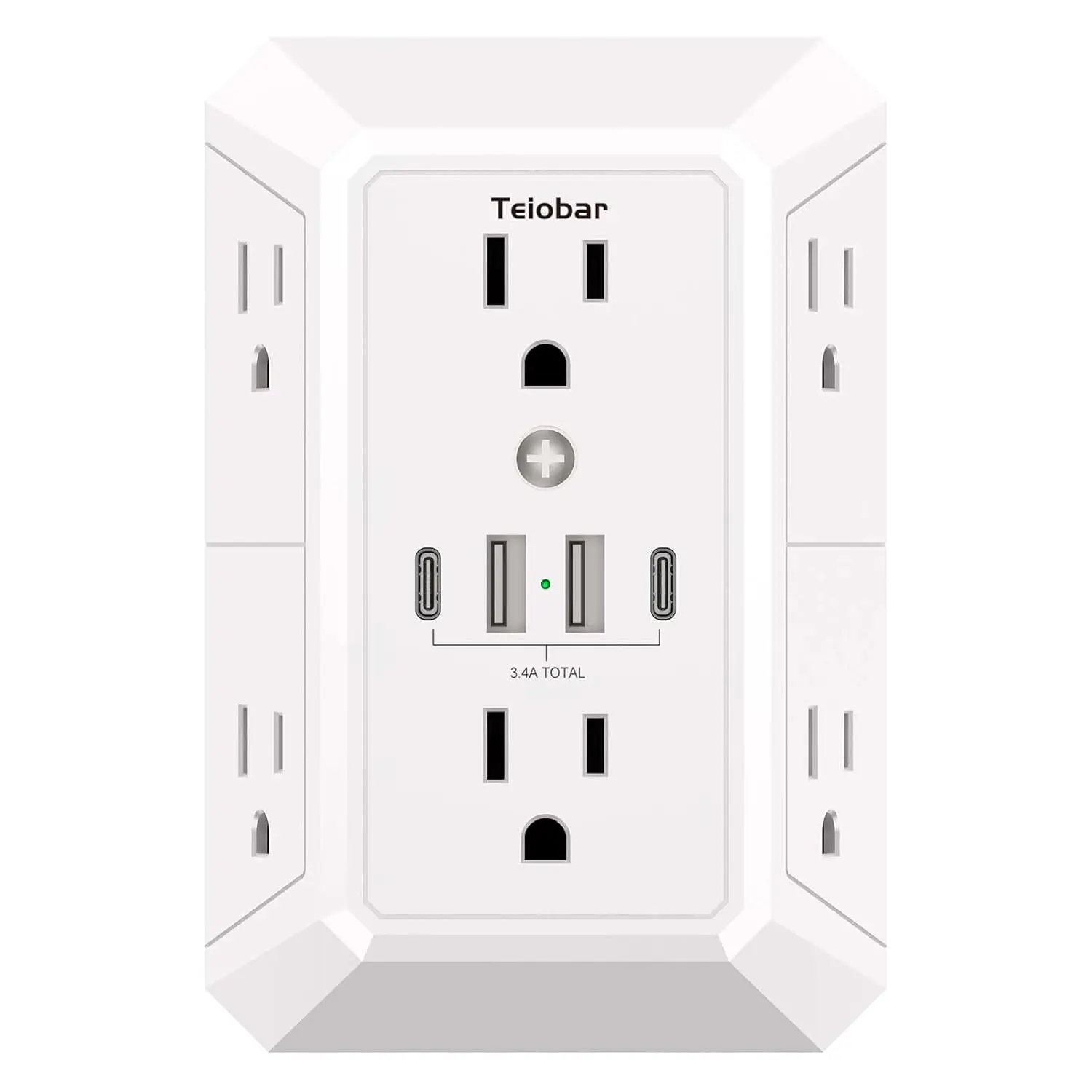 Multi Plug Wall Outlet Surge Protector - Teiobar Outlet Extender with 6 Outlets and 4 USB Ports(2 USB-C), Outlet Splitter for Home Office Dorm Room Essentials, ETL, White