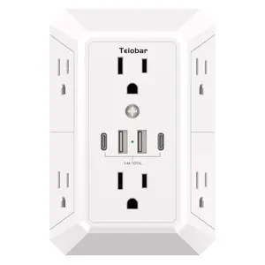 Multi Plug Wall Outlet Surge Protector - Teiobar Outlet Extender with 6 Outlets and 4 USB Ports(2 USB-C), Outlet Splitter for Home Office Dorm Room Essentials, ETL, White