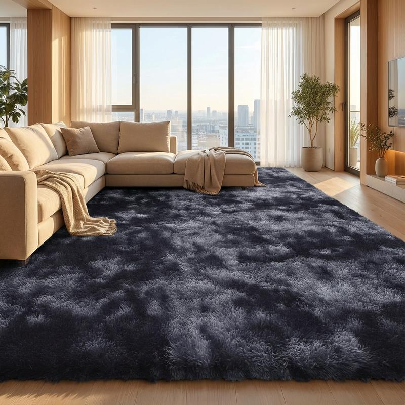 XEXSIN Black and Grey Area Rugs for Living Room Large Men Room Carpet Bedroom Fluffy Furry Shag Aesthetic Plush High Pile Floor Rug for Kids Room Dorm Home Decor Tie-dye Black Grey