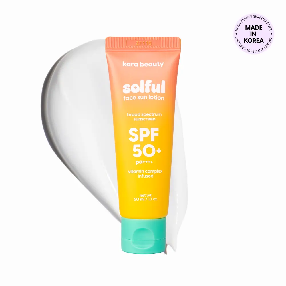 Kara Beauty Solful Face Sun Lotion SPF 50+ Broad Spectrum Sunscreen | Hyaluronic Acid Centella Vitamin C | No White Cast Lightweight Hydrating | K-Beauty Daily UV Protection
