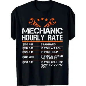 t shirt for men Men'S Funny Mechanic Hourly Rate Joke T-Shirt - Humorous Auto Repair Pricing Chart Design, Relaxed Fit Short Sleeve, All-Season Casual & Workwear, Machine Washable Black Tee for Mechanics, Tshirt