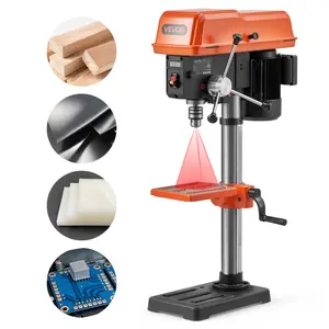 VEVOR 10-Inch Benchtop Drill Press, 5 Amp, 0.8 HP 600W Bench Drill Press, 530-3140 RPM Variable Speed, 0-45° Tilting Worktable, with Laser and LED Work Light, Tabletop Drilling Machine, for Wood Metal