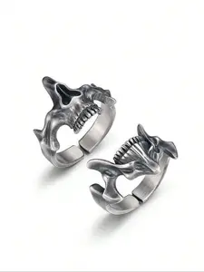 Punk Style Adjustable Skull Face Ring Set, Unique Vintage Design Jewelry, Perfect Halloween Gift, Unisex Fashion Accessory, Witchy Jewelry