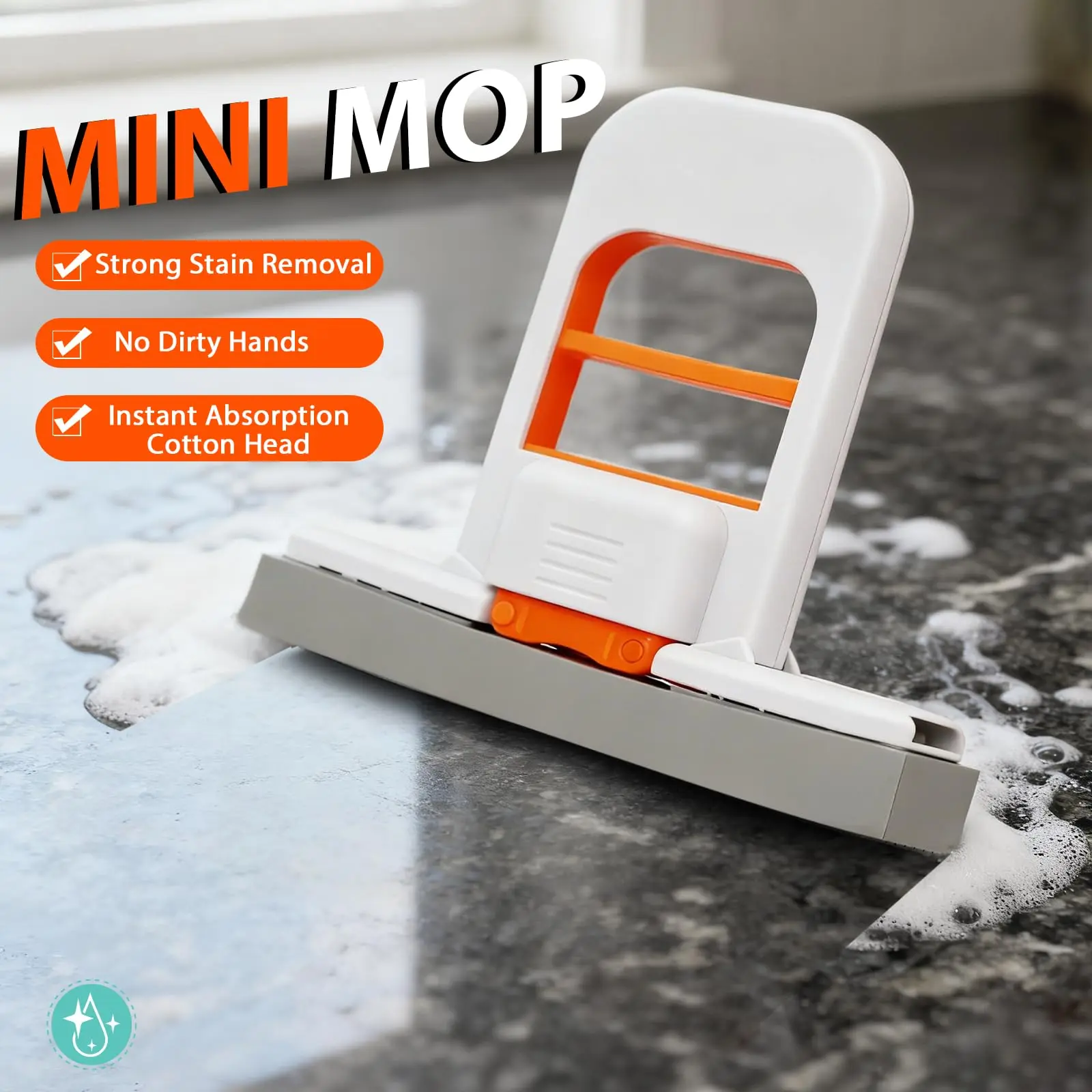 Mini Foldable Sponge Mop Set, Effortless One-Hand Squeeze Cleaning Mop, Multi-purpose Wet Dry Mop for Home Daily Tidying