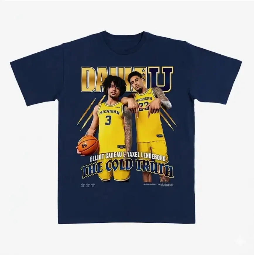 Elliot Cadeau & Yaxel Lendeborg Graphic Adults and Youth T-shirt, “The Cold Truth” DAUWN Style Design, Casual Crew Neck Tees, Gift for Michigan Basketball Fans, Streetwear