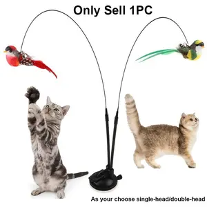 [Indoor/Outdoor Play] Interactive Cat Toy Bird with Strong Suction Cup Base - Hands-free cat toy, made of non-toxic polyester fiber, suitable for kittens and adult cats for hunting activities, no batteries required - pet safe.
