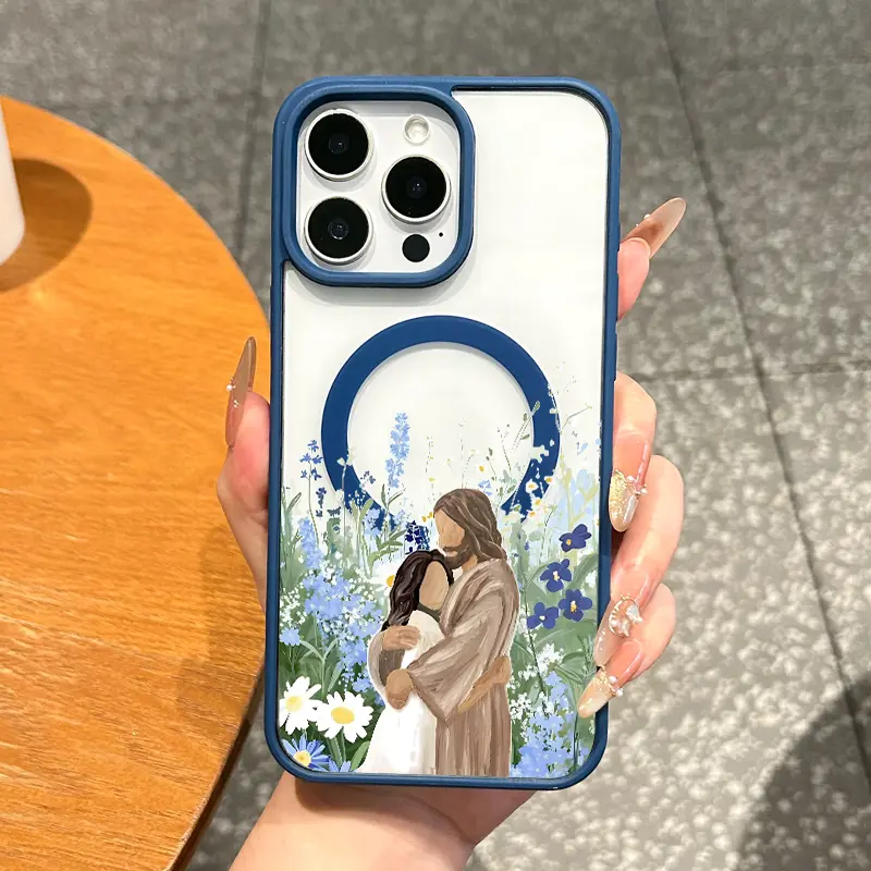 Magnetic TPU Smartphone Casing - Premium Protection Accessory, MagSafe-Ready, Shock-Resistant, Anti-Fall, Ultra-Thin Blue Bloom Case for iPhone 11/12/13/14/15/16/17 Pro Max Devices, Ideal for Everyday Handheld Use