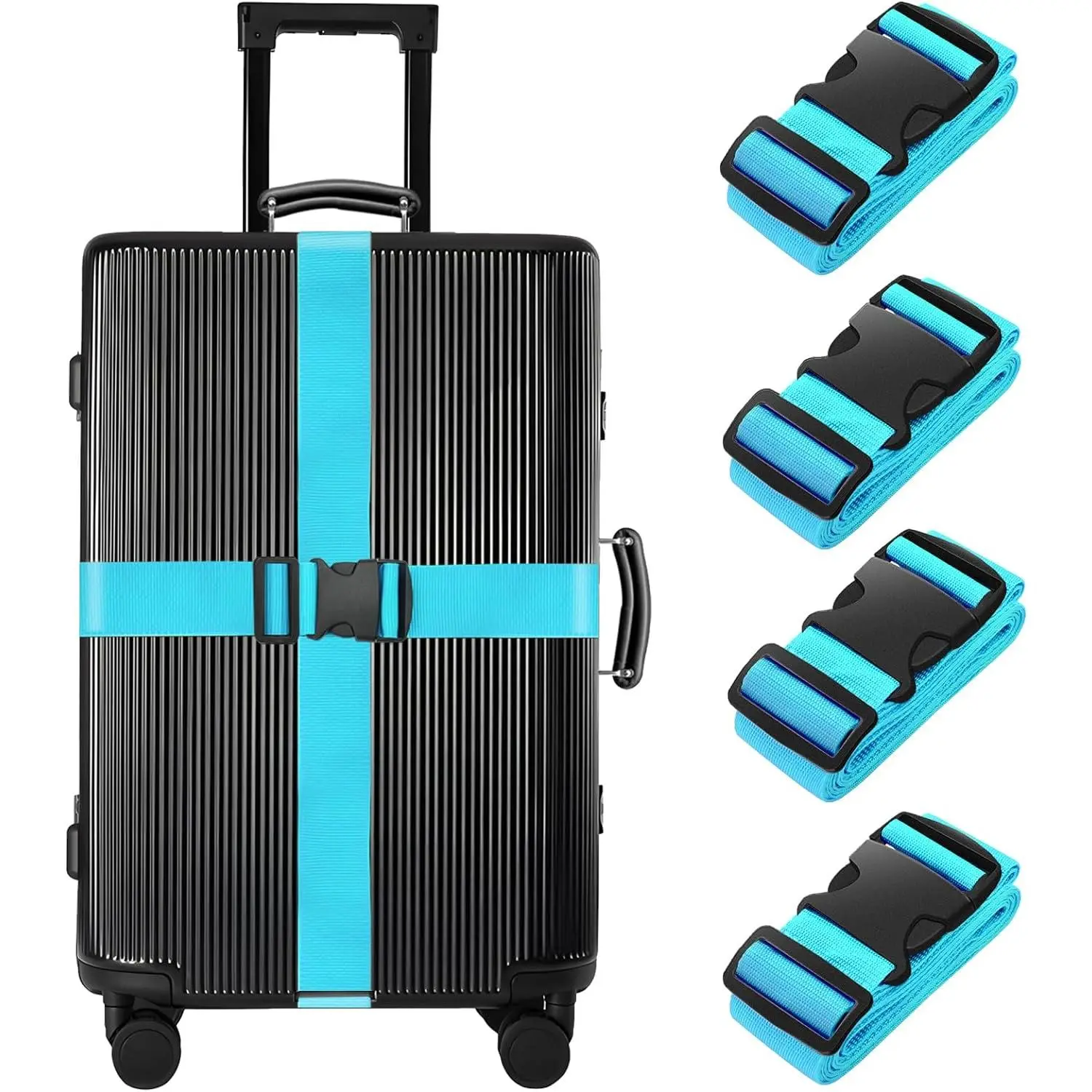 4 Pack Luggage Straps 79" Long Belts Keep Suitcase Secure While Traveling, TSA Approved Add a Bag  Accessory for Travel Bag Closure (4 Pcs Blue)