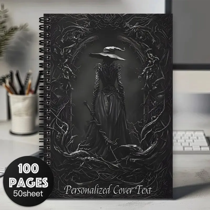 1pc Gothic Halloween Spiral Bound Notebook, 50 pages, 5.5x8.3 inches, with a dark fantasy cover design, suitable for writing, journaling, Bible study, Devotional Notebook, and a unique gift for birthdays, Christmas, Halloween, ideal for stationery lovers