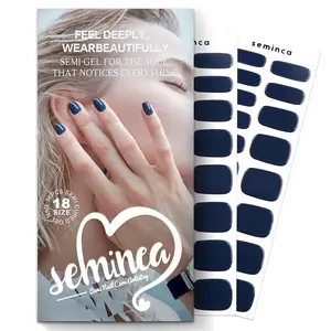 SEMINCA Semi Cured Gel Nail Strips - Dark, Patterned, Works with Any UV/LED Lamps, Salon-Quality, Long Lasting, Easy to Apply & Remove(Cream Indigo)