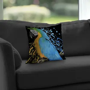 Begin Home Decor C1PT1414S4CWIH 14 x 14 in. Blue Macaw Parrot Throw Pillow - Bedroom Decor Poly Twill